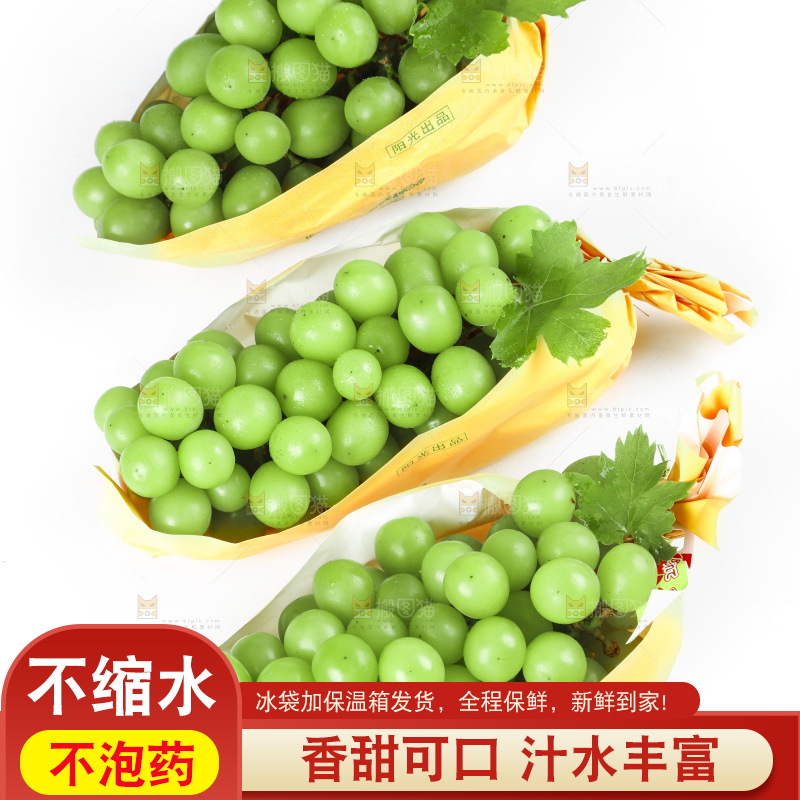 白底上摆放着阳光玫瑰葡萄