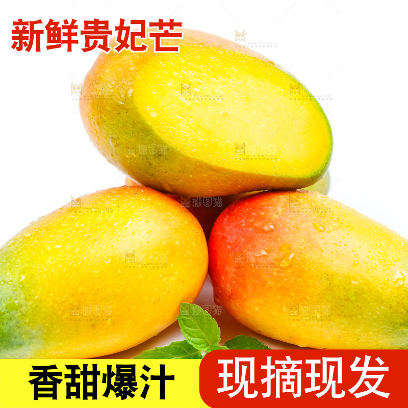 新鲜贵妃芒放在白底上