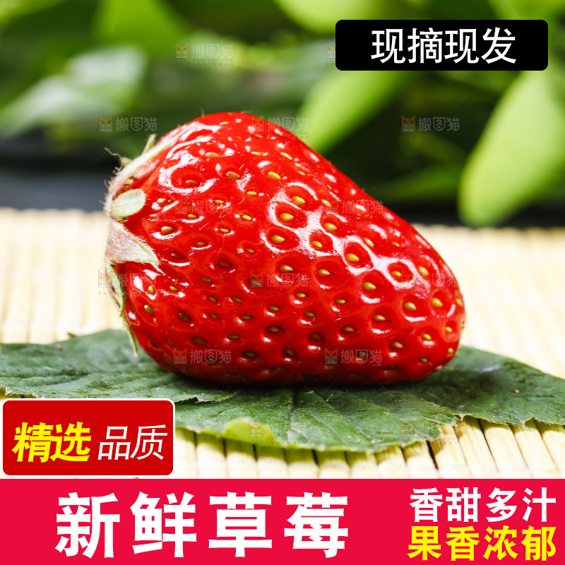 木底上放着新鲜草莓