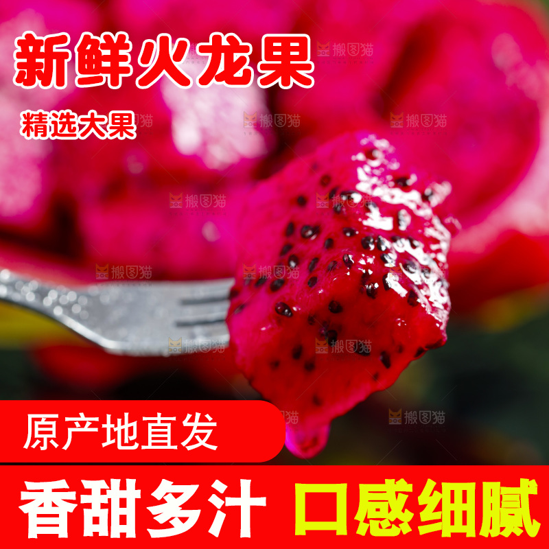 叉子叉着红心火龙果果肉