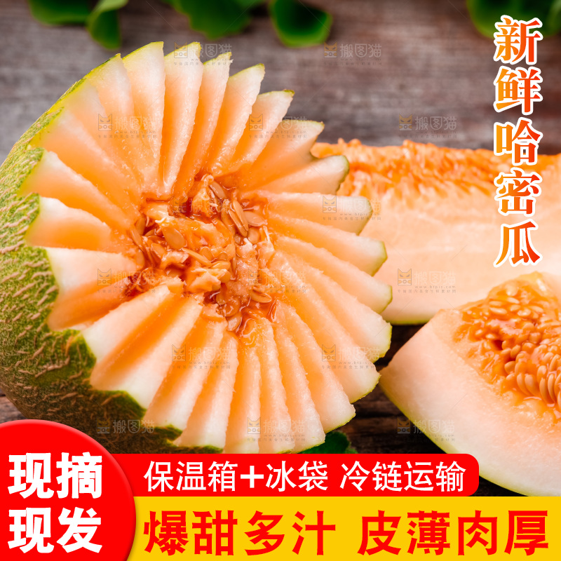 新鲜哈密瓜放在木底上