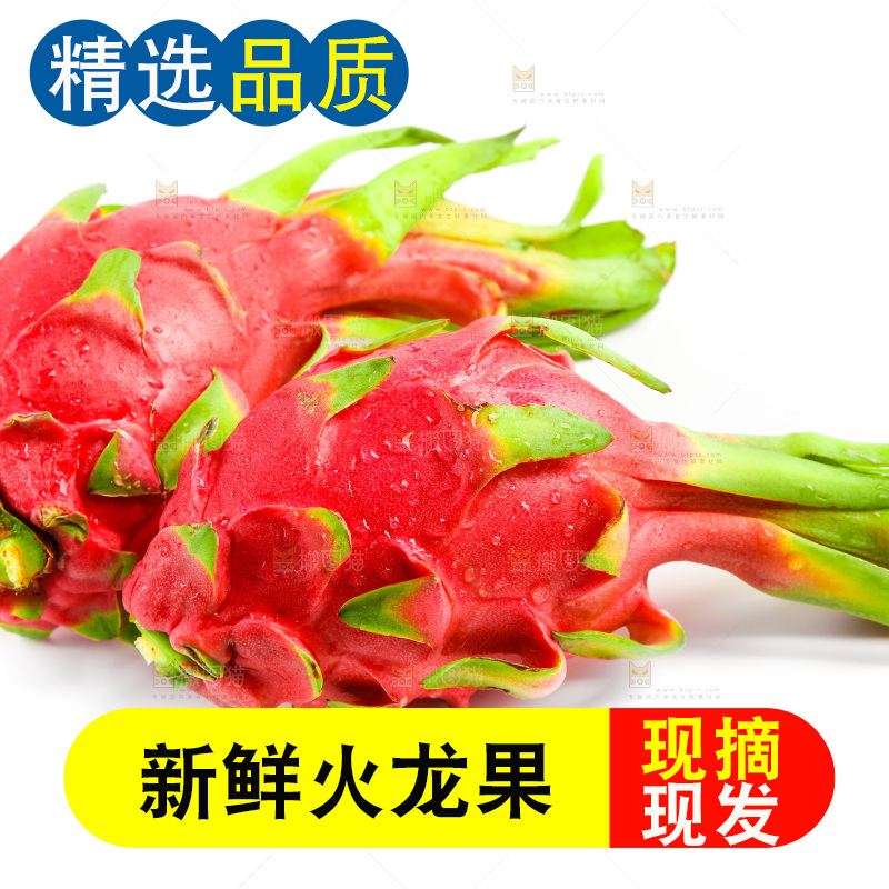 新鲜火龙果放在白底上