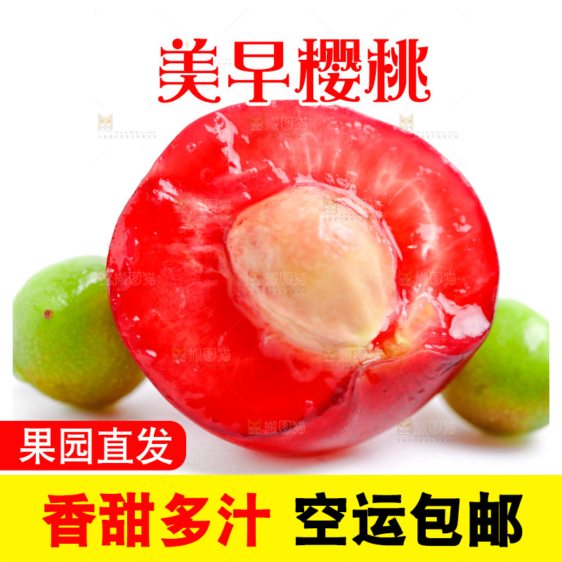 新鲜樱桃放在白底上
