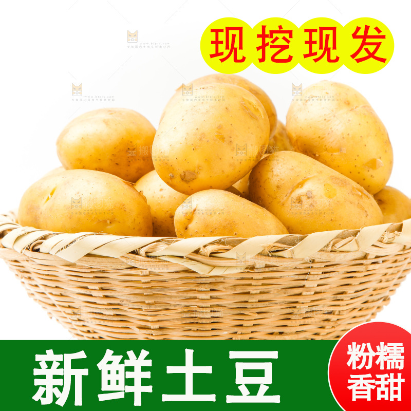 白底上放着一筐黄心土豆