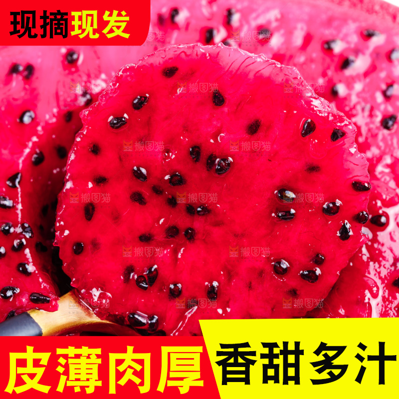 勺子里装着红心火龙果