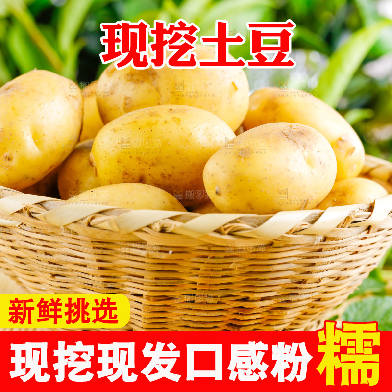 木底上放着一筐新鲜土豆