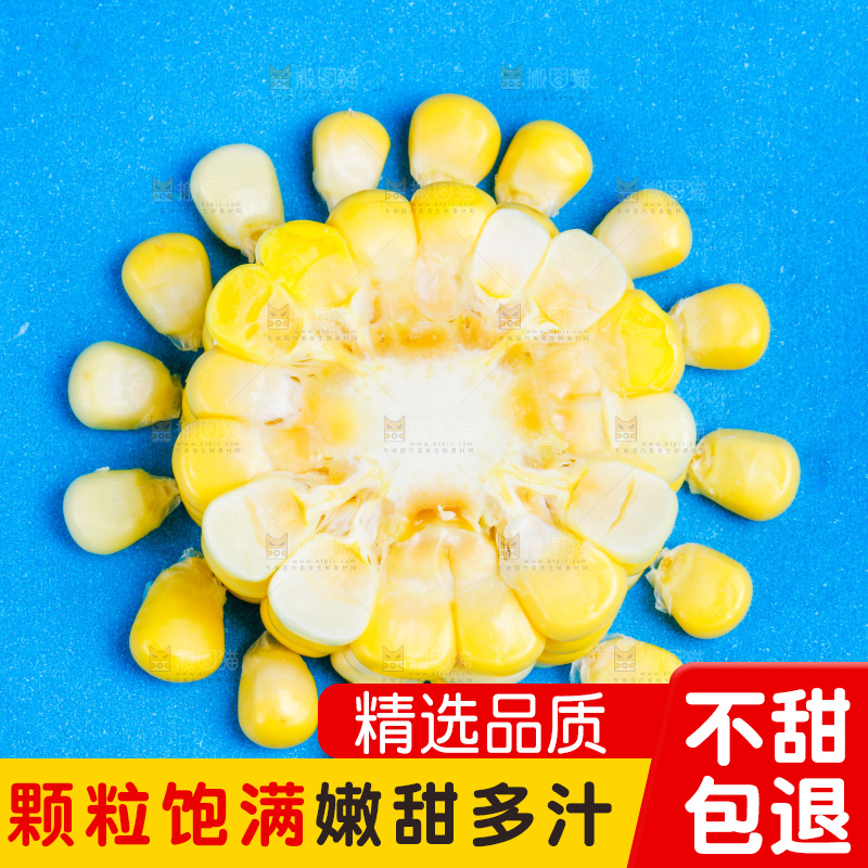 蓝底上放着云南水果甜玉米