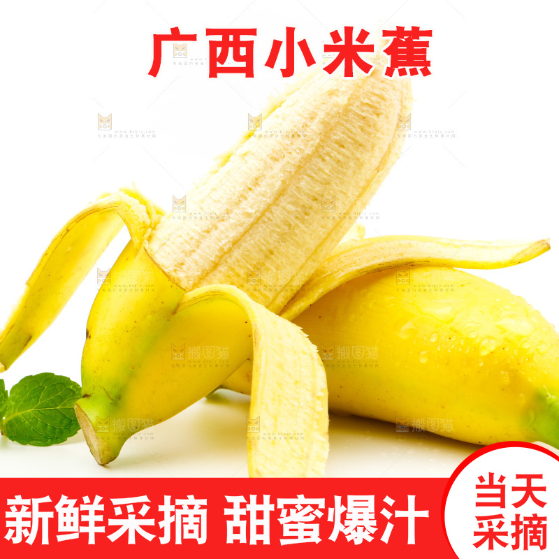 白底上放着新鲜小米蕉