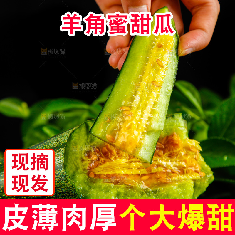 手拿切开的羊角蜜甜瓜