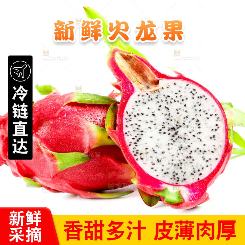 白心火龙果放在白底上