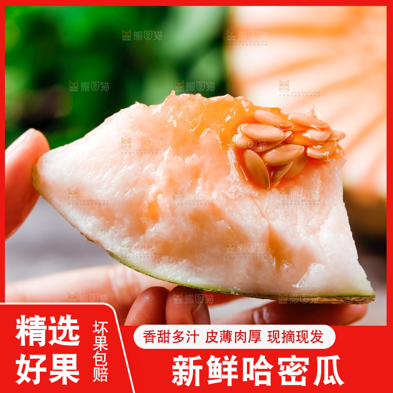 手拿切开的新疆哈密瓜