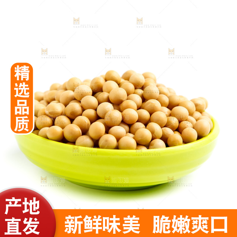一碗黄豆放在白底上