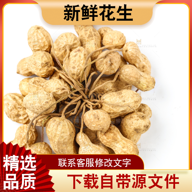 白底上放着一堆新鲜花生