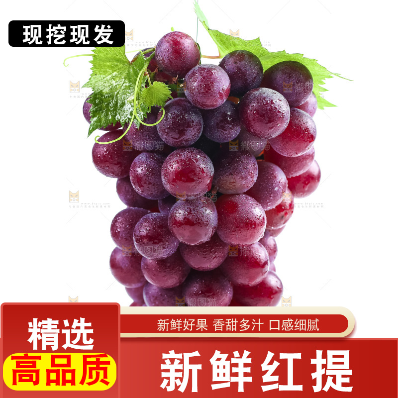 白底上摆放着红提