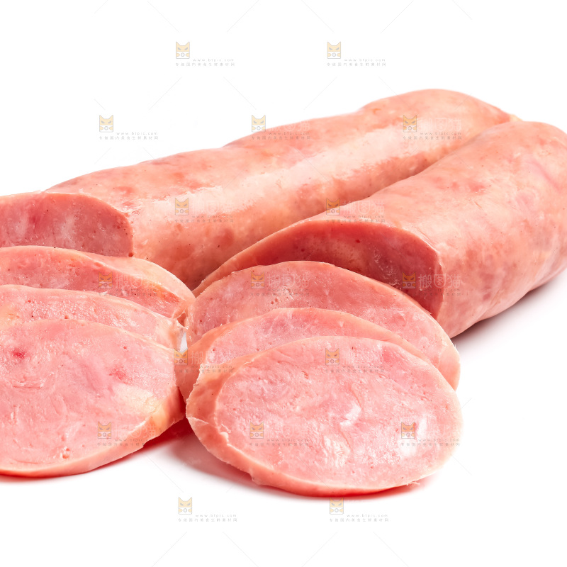 白底上摆放着肉肠