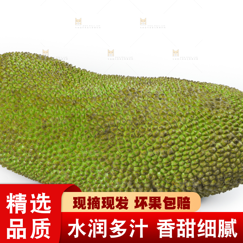 白底上放着一个完整的菠萝蜜