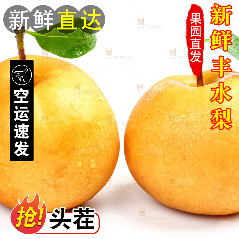 白底上摆放着新鲜丰水梨