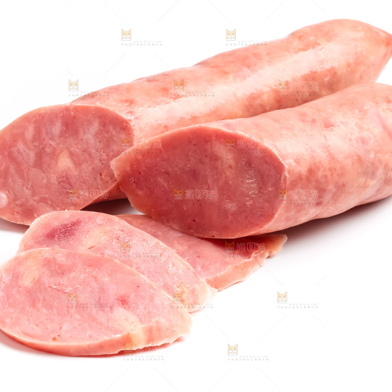 白底上摆放着肉肠