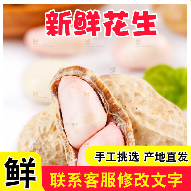 白底上放着一堆新鲜带壳花生