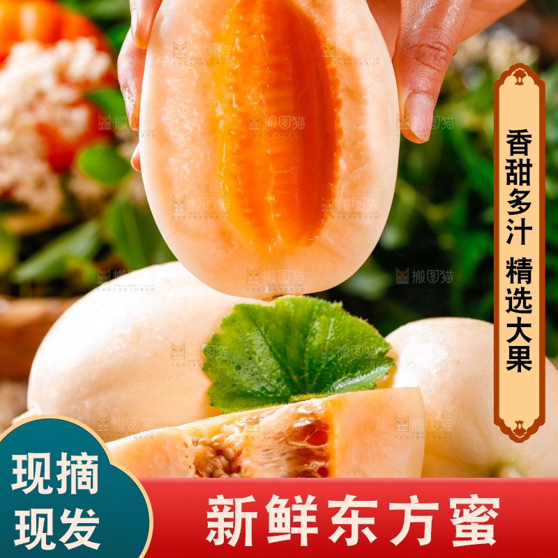 手拿东方蜜瓜切块