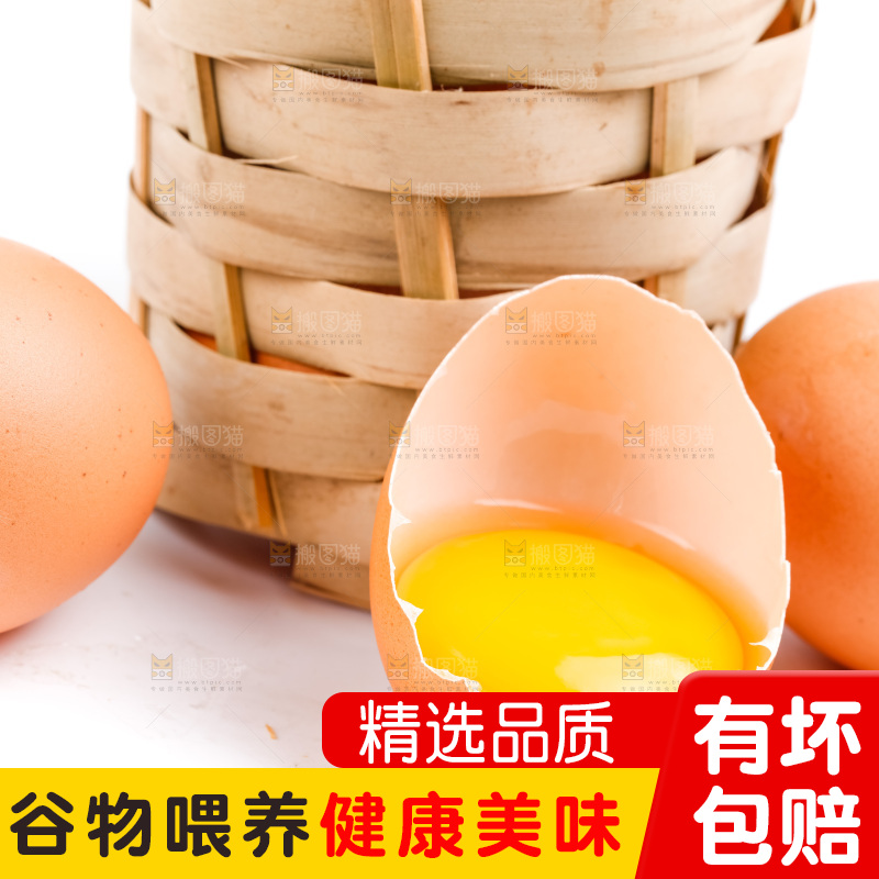 白底上放着散养鸡蛋