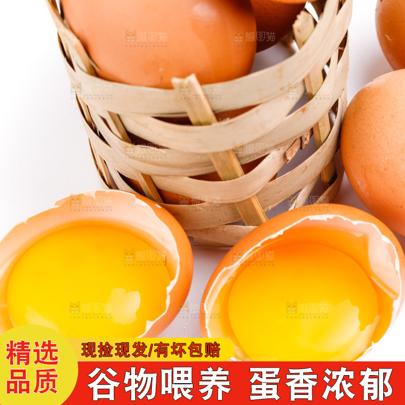 白底上放着散养鸡蛋