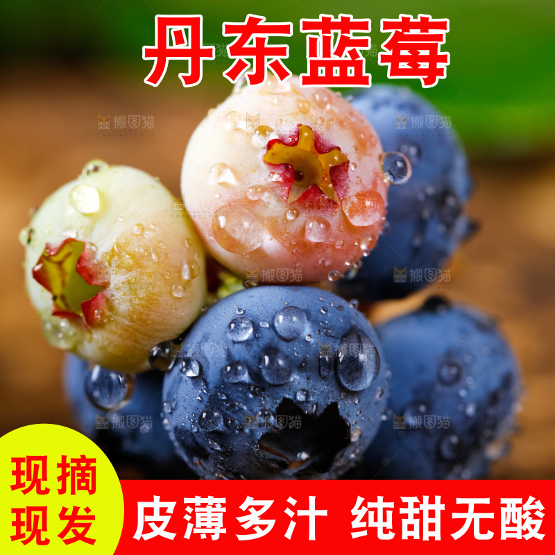 木底上放着新鲜蓝莓