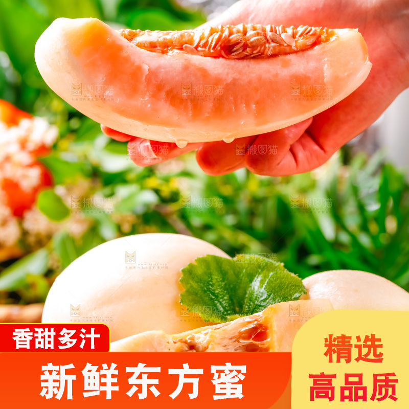 手拿东方蜜瓜切块