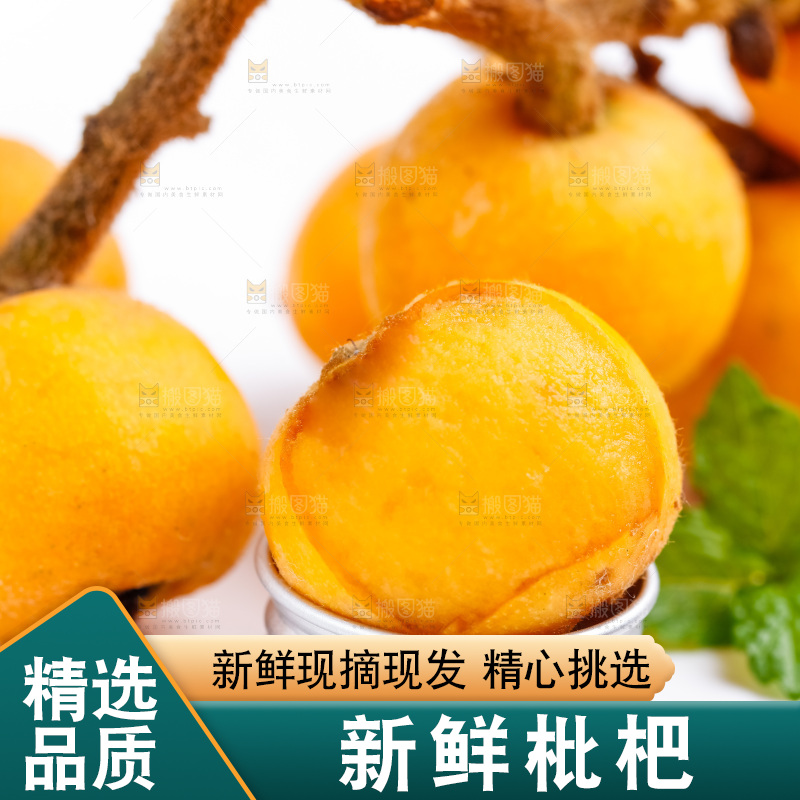 白底上放着枇杷果