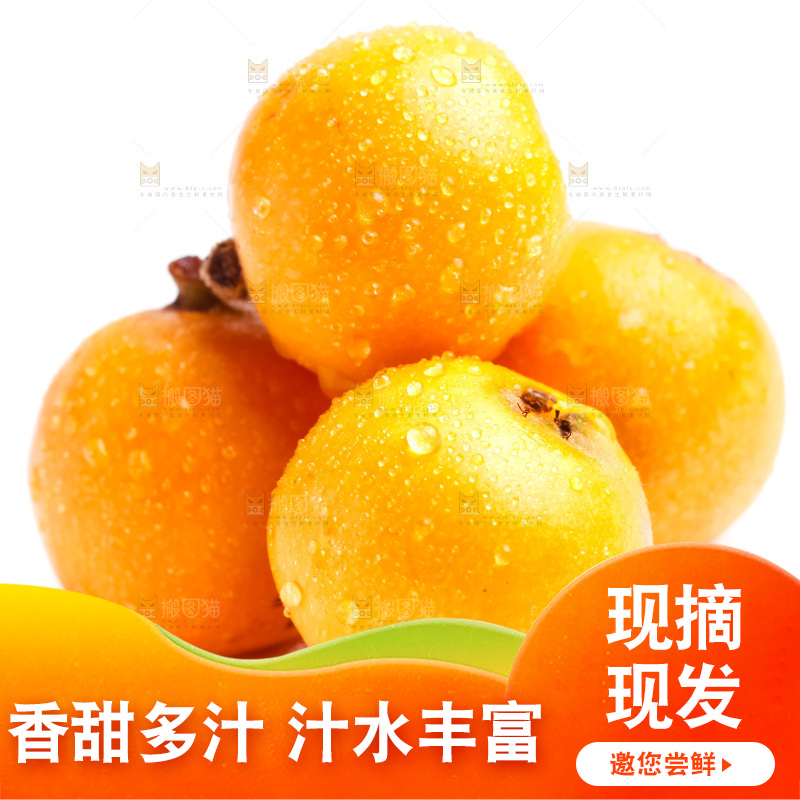 白底上放着新鲜枇杷