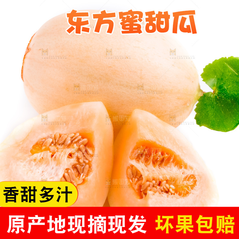 白底上放着山东东方蜜瓜切块