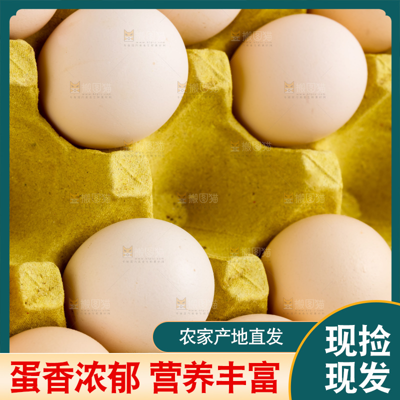 白底上放着新鲜柴鸡蛋