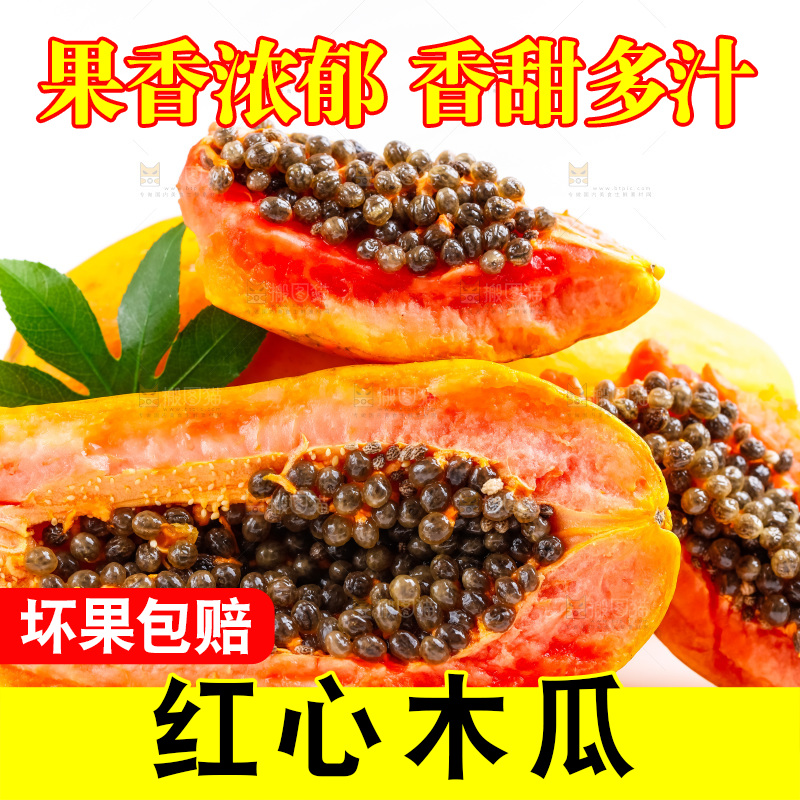 白底上摆放着冰糖红心木瓜