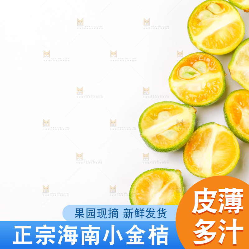 白底上摆放着小金桔