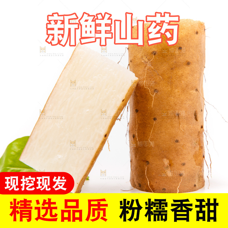 白底上放着淮山药