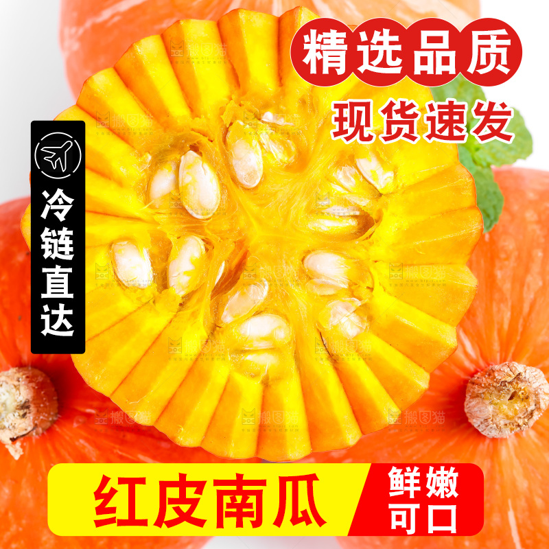 白底上摆放着红贝贝南瓜
