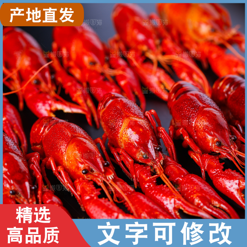黑底上摆放着秘制小龙虾