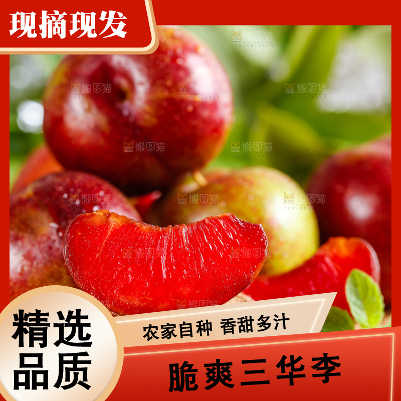 竹垫上摆放三华李