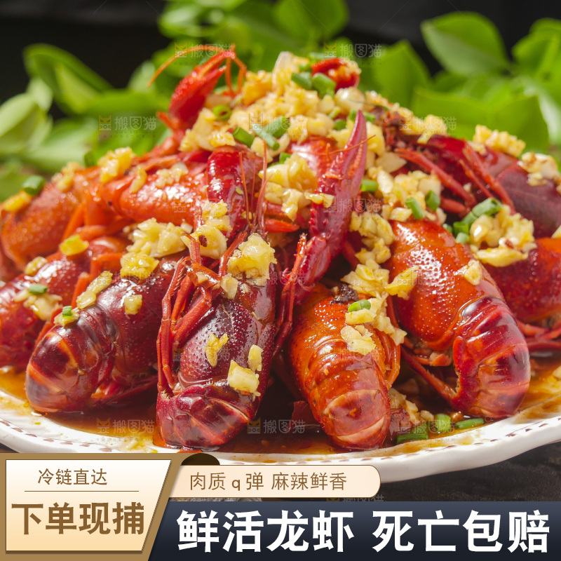 盘子里装着蒜蓉小龙虾
