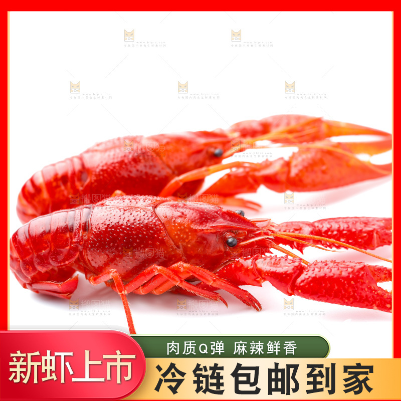 白底上放着秘制小龙虾