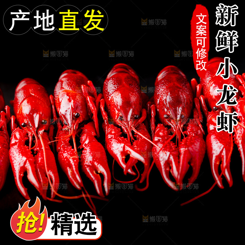 黑底上摆放着秘制小龙虾
