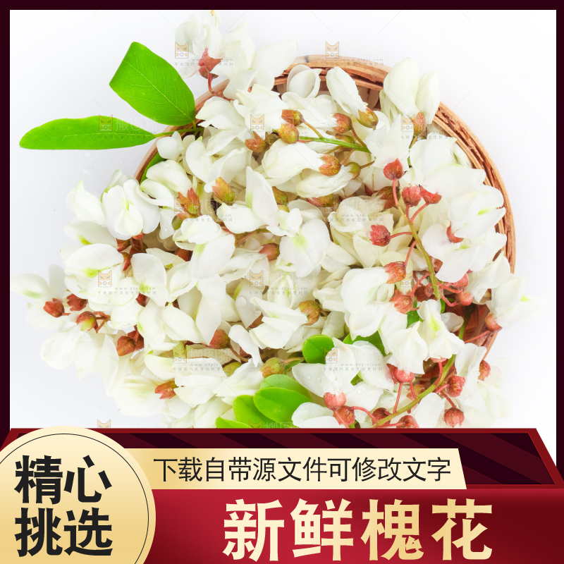 篮子里装着天然洋槐花