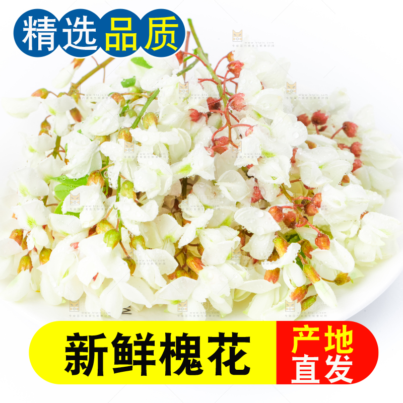 盘子里装着野生洋槐花