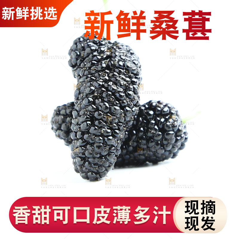白底上放着两颗桑葚