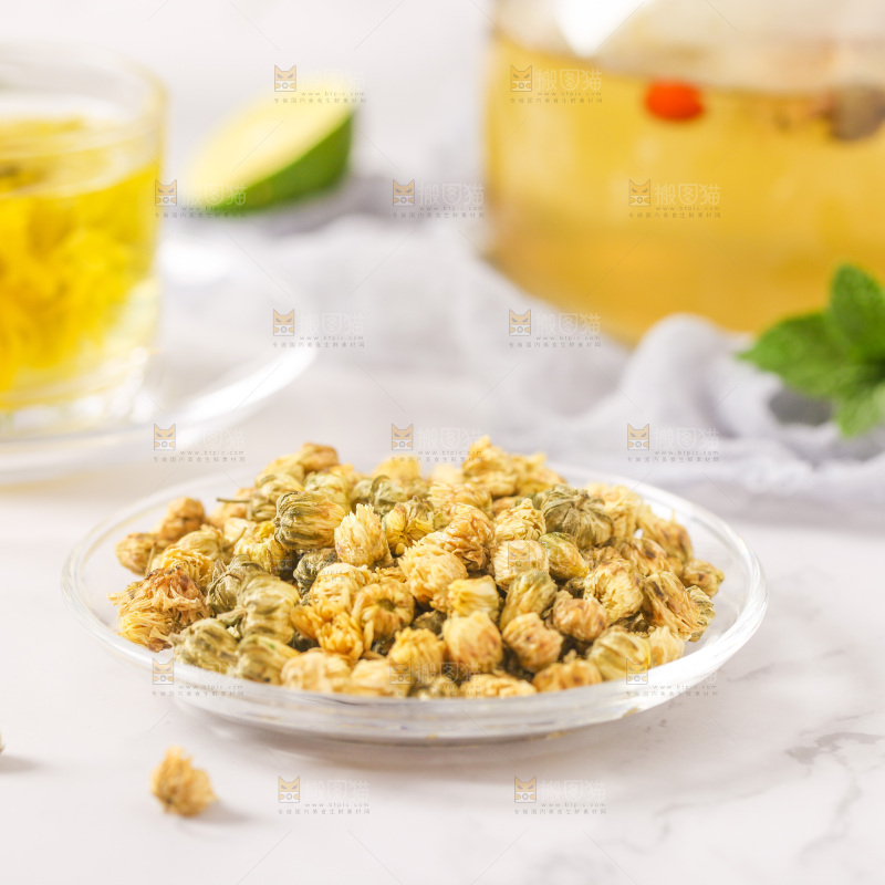 白底上放着一盘胎菊