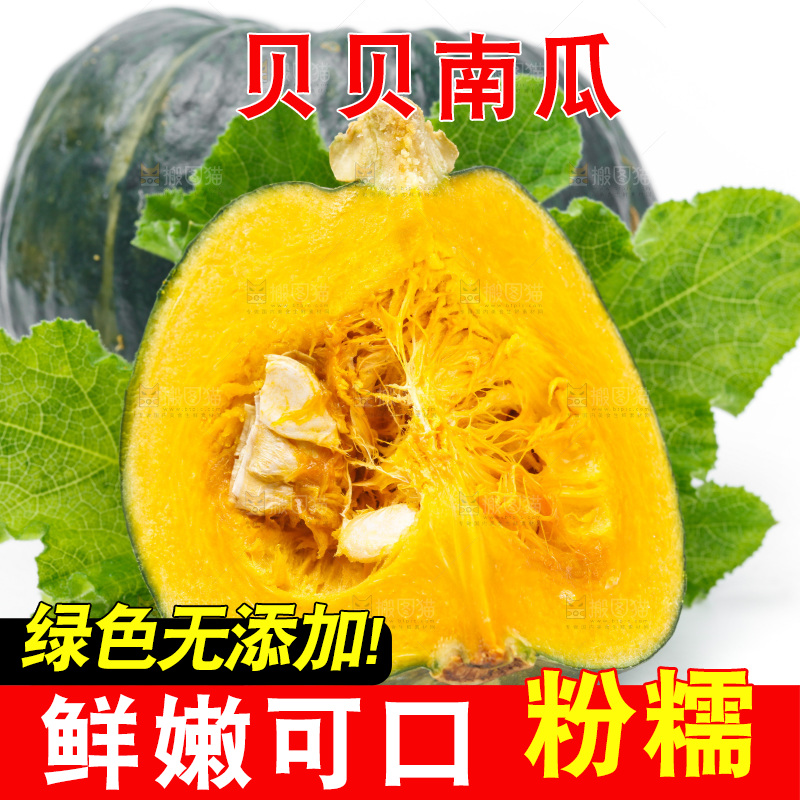 白底上摆放着绿贝贝南瓜