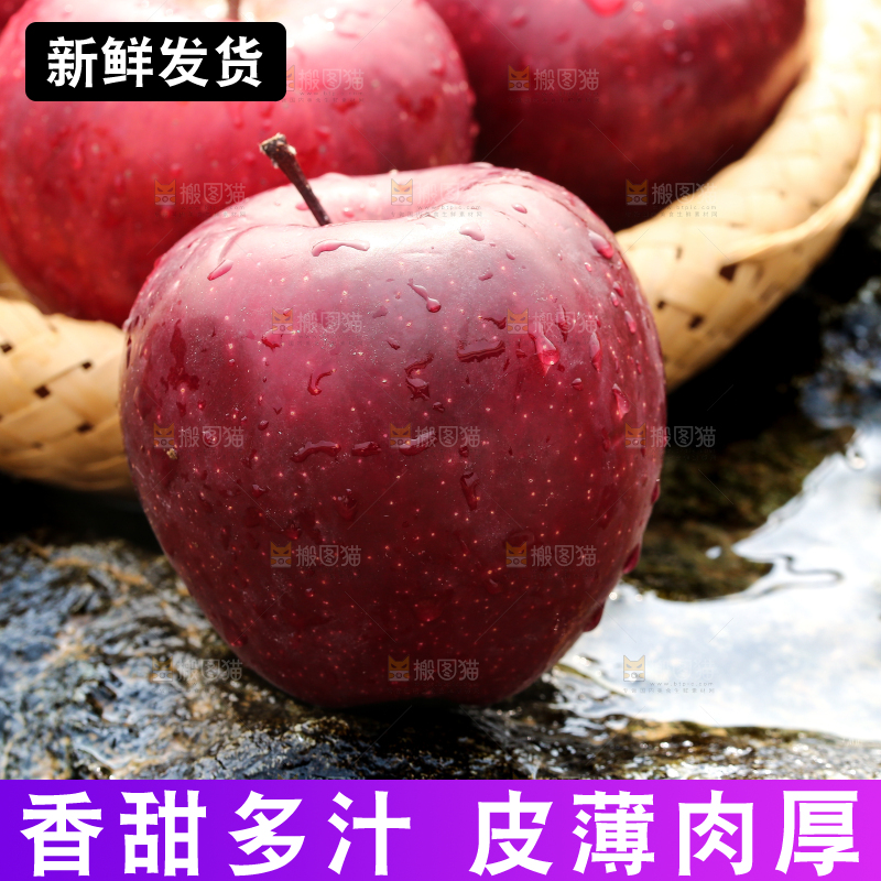 石头上放着一个花牛苹果