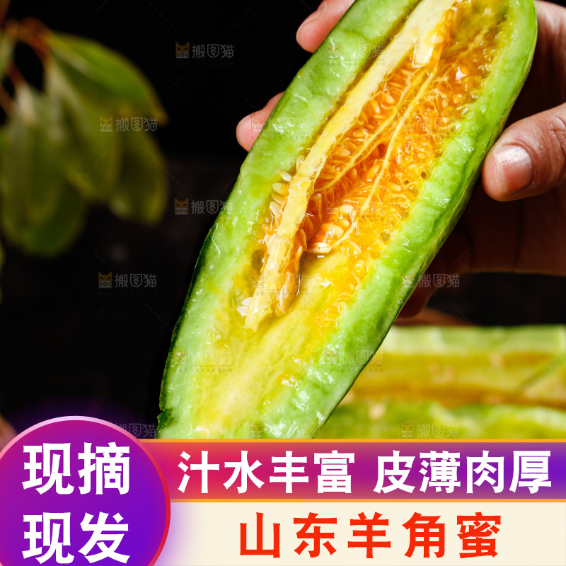 手里拿着羊角蜜甜瓜