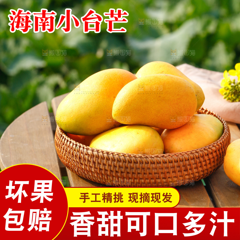 桌子上放着一篮小台农芒果