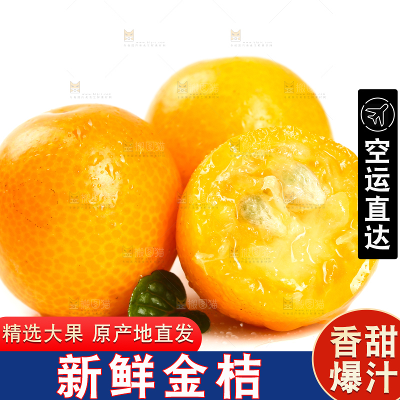 白底上放着黄皮金桔